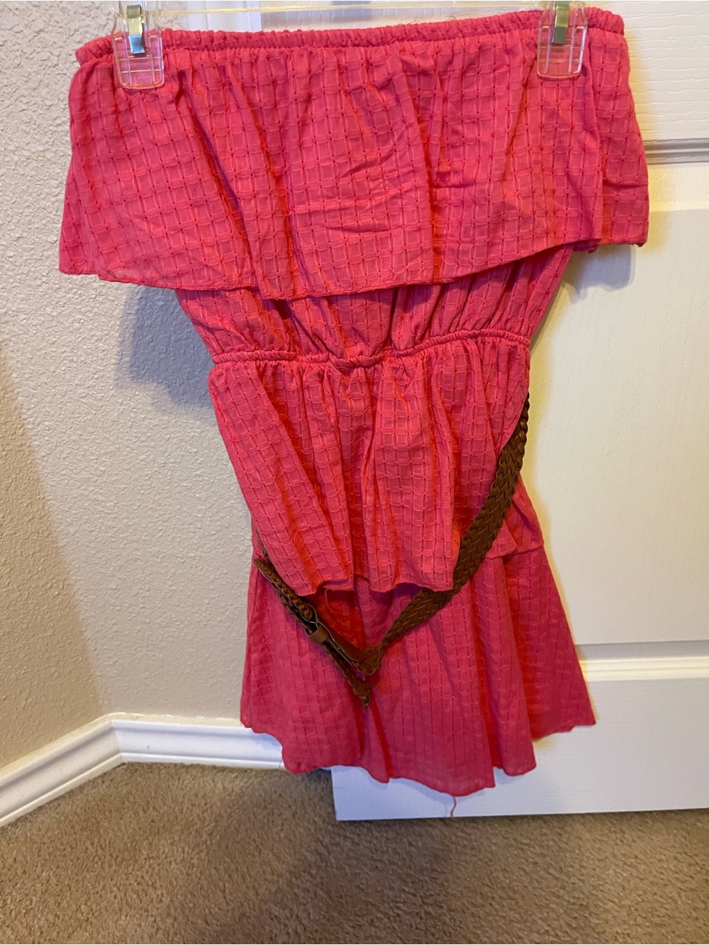 Off-Shoulder Pink Summer Dress with Braided Belt
